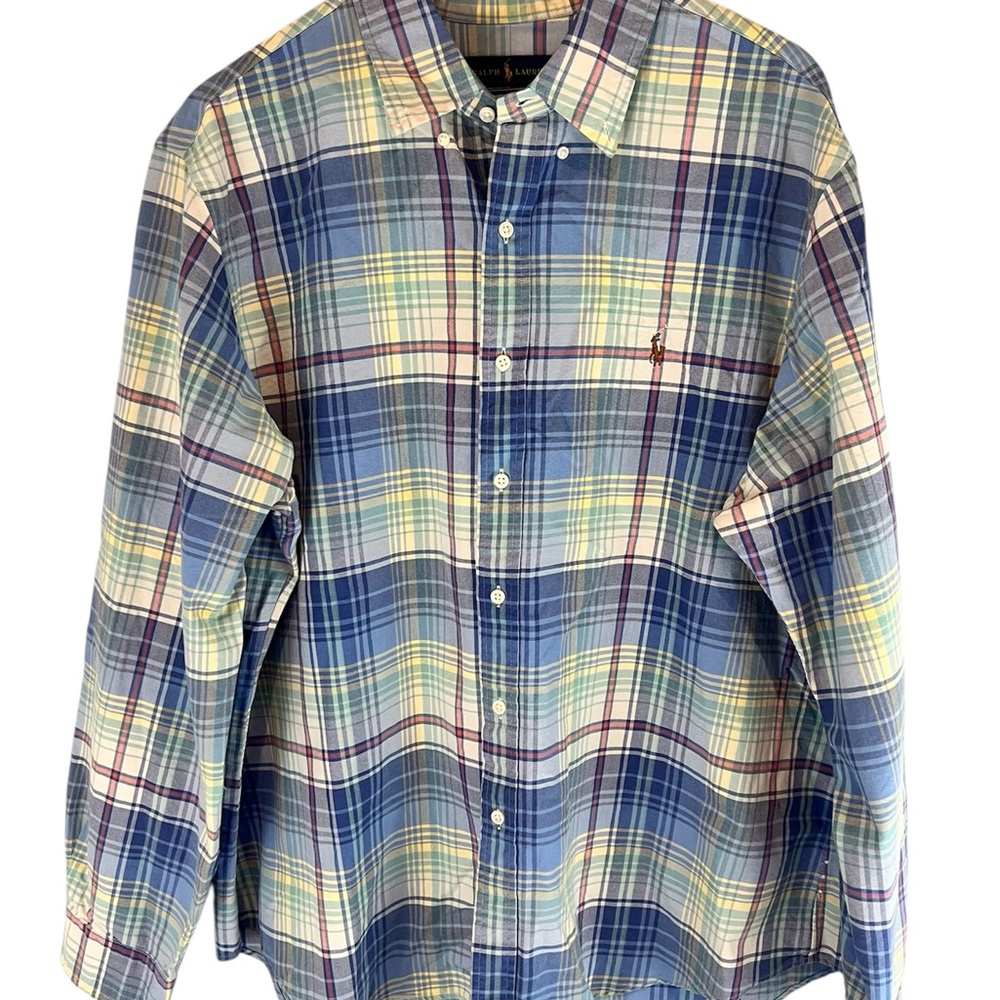 Ralph Lauren Men’s 2XL Blue and Yellow Casual Button Down Shirt XXL